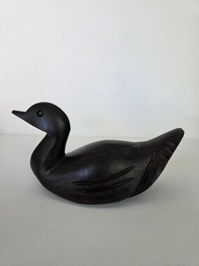 Handcrafted Brown Wooden Duck Sculpture - Decorative Home Art